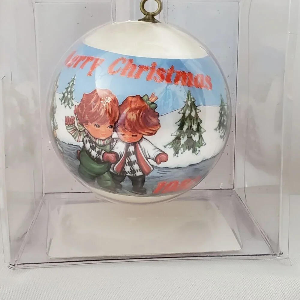 VTG Hummelwerk 1980 Redhead Skaters Satin Christmas Ornament